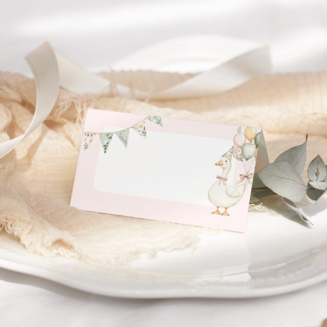 Silly Goose Pink floral Birthday party Food Place Card (Creator Uploaded)