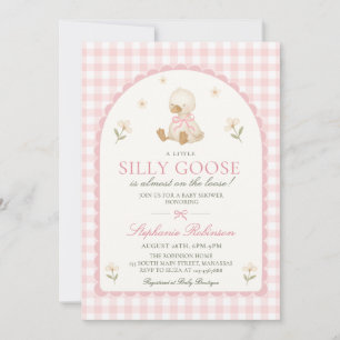 Silly Goose Pink Gingham Arch Girl Baby Shower Invitation