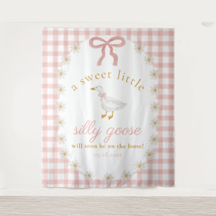 Silly Goose Pink Gingham Baby Shower Backdrop Tapestry