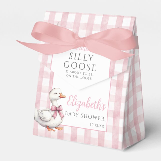 Silly Goose Pink Gingham Baby Shower Favour Box (Front Side)