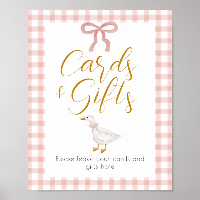 Silly Goose Pink Gingham Baby Shower Gift Table  Poster (Front)