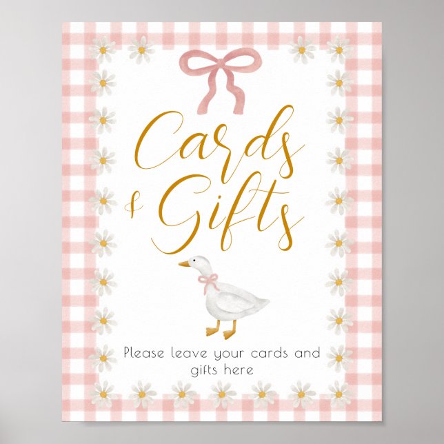 Silly Goose Pink Gingham Baby Shower Gift Table  Poster (Front)