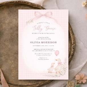 Silly Goose Pink Gingham Baby Shower Invitation