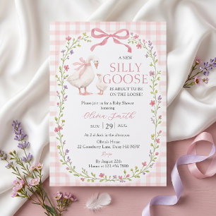 Silly Goose Pink Gingham Baby Shower Invitation