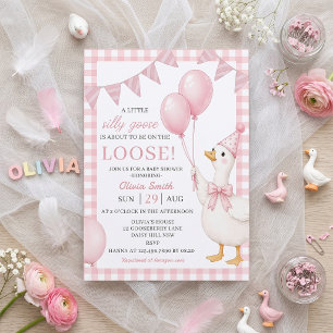Silly Goose Pink Gingham Baby Shower Invitation