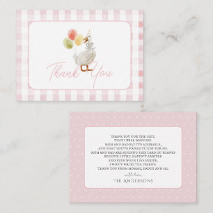 Silly Goose Pink Gingham Baby Shower Thank You Card