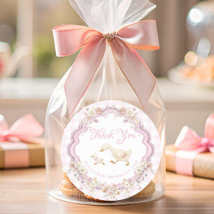 Silly Goose Pink Gingham Baby Shower Thank You Classic Round Sticker