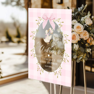 Silly Goose Pink Gingham Baby Shower Welcome Acrylic Sign