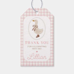 Silly Goose Pink Gingham Birthday Party Gift Tags