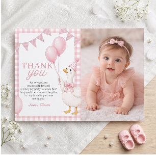 Silly Goose Pink Gingham Birthday Thank You Card