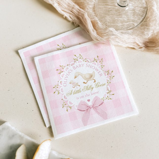 Silly Goose Pink Gingham Bow Baby Shower Napkin (Creator Uploaded)