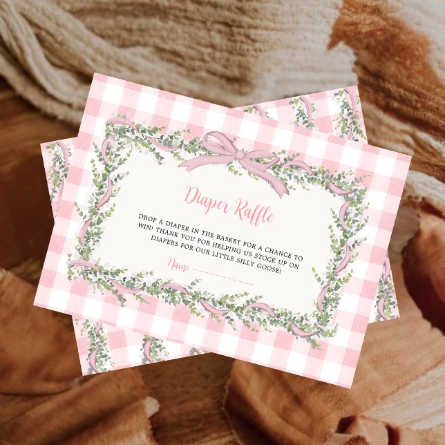 Silly Goose Pink Gingham Diaper Raffle Ticket Enclosure Card (Creator Uploaded)