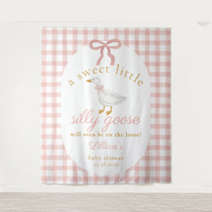 Silly Goose Pink Gingham Girl Baby Shower Backdrop Tapestry