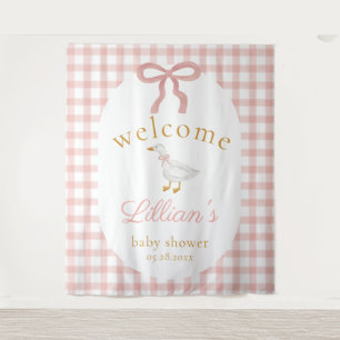 Silly Goose Pink Gingham Girl Baby Shower Backdrop Tapestry