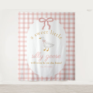 Silly Goose Pink Gingham Girl Baby Shower Backdrop Tapestry