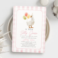 Silly Goose Pink Gingham Girl Baby Shower