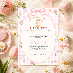 Silly Goose Pink gingham Girl baby shower Invitation
