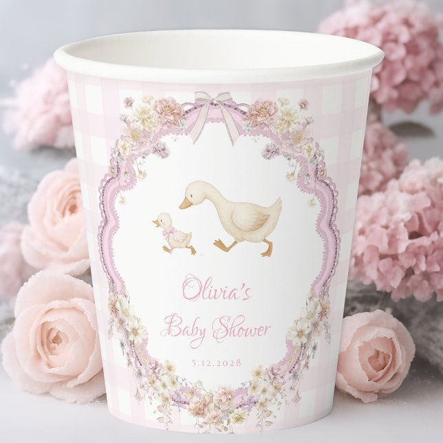 Silly Goose Pink Gingham Girl Baby Shower Paper Cups (Creator Uploaded)