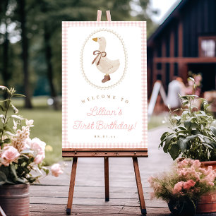 Silly Goose Pink Gingham Girl Birthday Welcome Poster