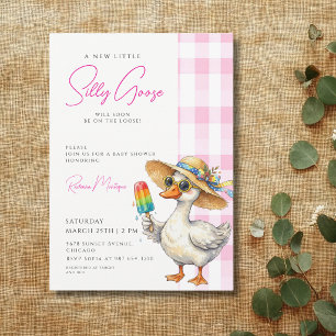 Silly Goose Pink Gingham Hat Ice Baby Shower Invitation
