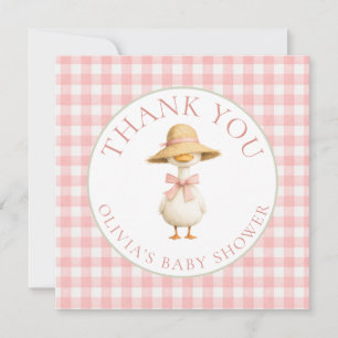Silly Goose Pink Gingham Thank You Baby Shower  Card