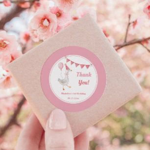 Silly Goose Pink Girl Birthday Classic Round Sticker