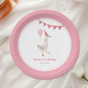 Silly Goose Pink Girl Birthday Paper Plate