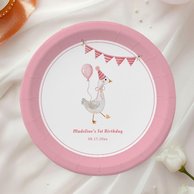 Silly Goose Pink Girl Birthday Paper Plate (Creator Uploaded)