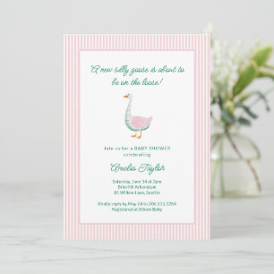 Silly Goose Pink Stripe Girl Preppy Baby Shower Invitation