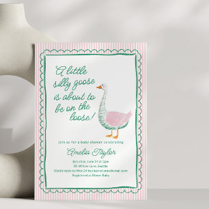 Silly Goose Pink Stripe Girl Whimsical Baby Shower Invitation