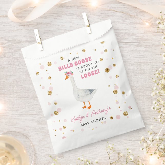 Silly Goose Pink Watercolor Girls Baby Shower Favour Bags (Clipped)