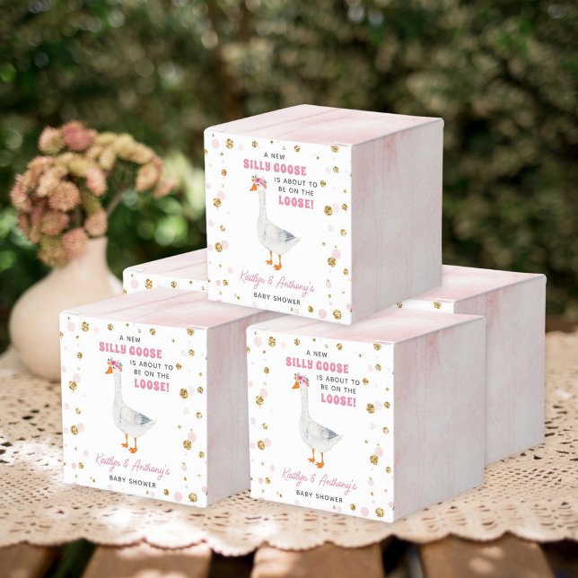 Silly Goose Pink Watercolor Girls Baby Shower Favour Box (Creator Uploaded)