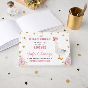 Silly Goose Pink Watercolor Girls Baby Shower Guest Book