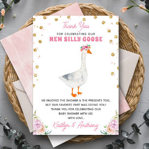 Silly Goose Pink Watercolor Girls Baby Shower Thank You Card