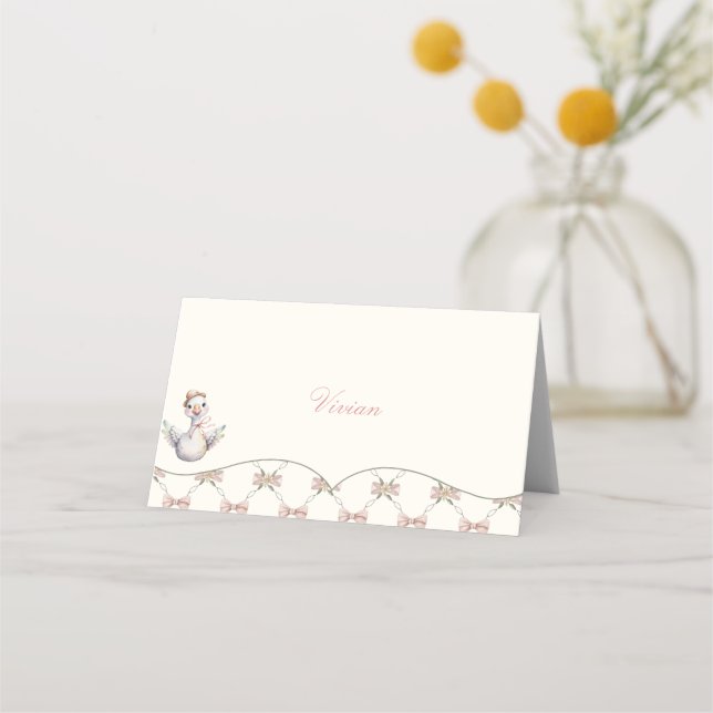 Silly Goose Preppy Bow Baby Shower Place Card (Front)