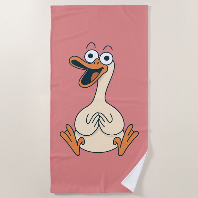 Silly Goose, Quirky, Funny Cartoon Goose Beach Towel (Front)