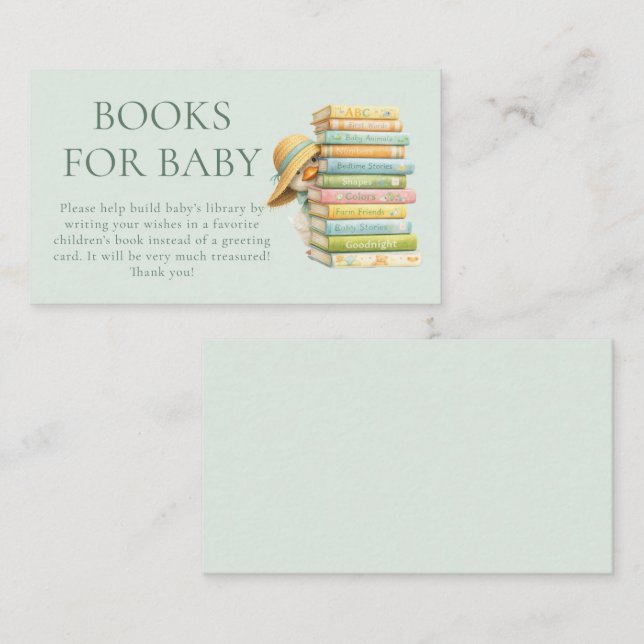 Silly Goose Sage Books for Baby Shower  Enclosure Card (Front/Back)