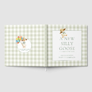 Silly Goose Sage Gingham Baby Shower Guest Book
