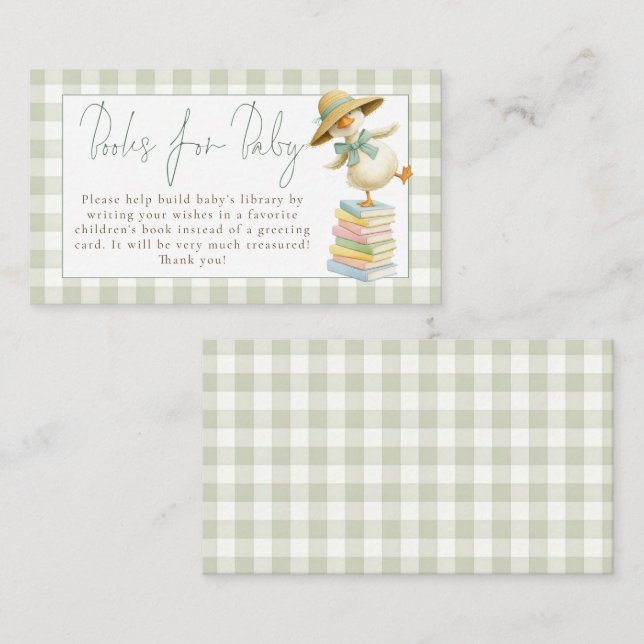 Silly Goose Sage Gingham Books for Baby Shower Enclosure Card (Front/Back)