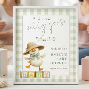 Silly Goose Sage Gingham Welcome to Baby Shower Poster