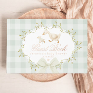 Silly Goose Sage Gingham Whimsical Baby Shower Guest Book