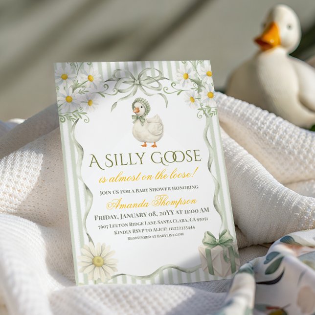 Silly Goose Sage Green Gender Neutral Baby Shower Invitation (Creator Uploaded)