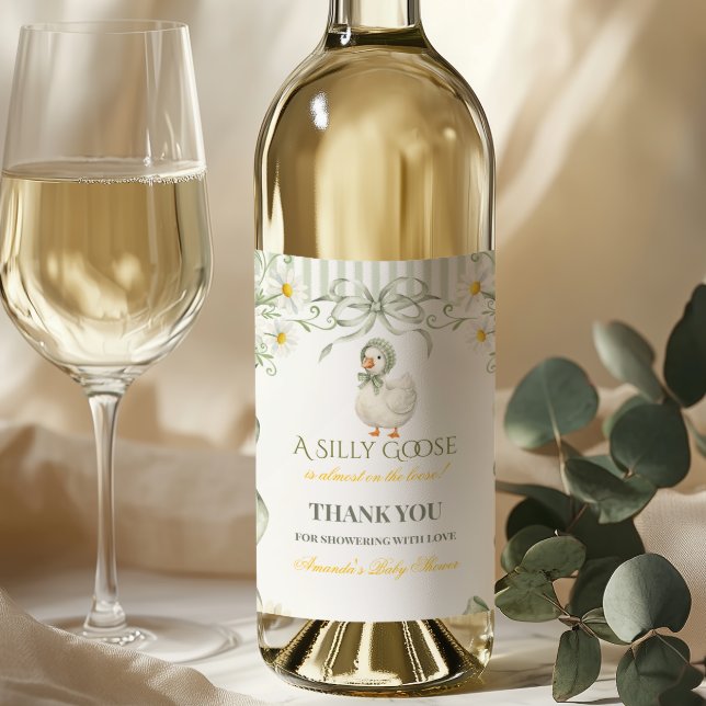 Silly Goose Sage Green Gender Neutral Baby Shower Wine Label (Creator Uploaded)