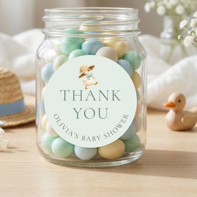 Silly Goose Sage Thank You Baby Shower Classic Round Sticker (Creator Uploaded)