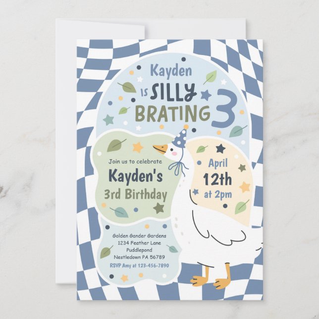 Silly Goose Silly-Brating Three Birthday Party Invitation (Front)