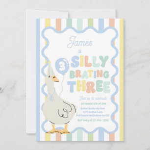 Silly Goose Silly-Brating Three Birthday Party  Invitation