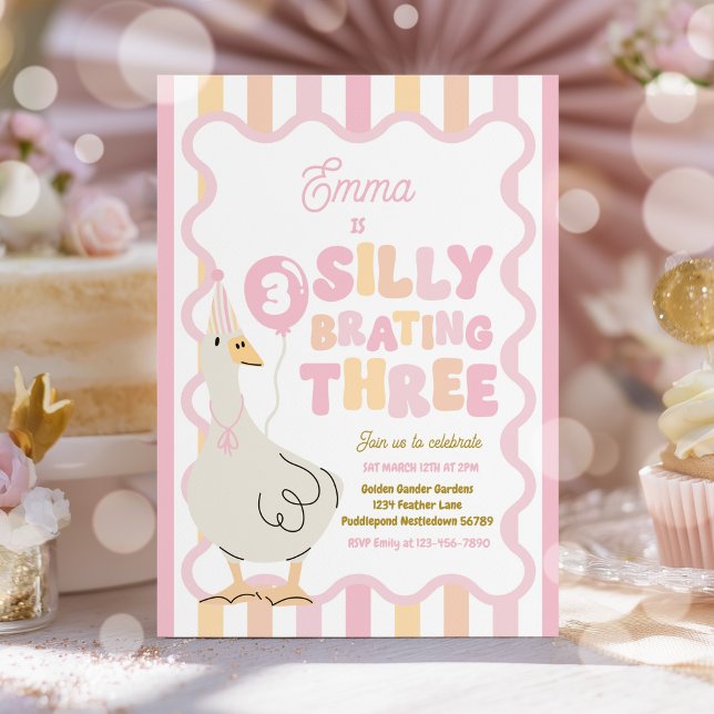 Silly Goose Silly-Brating Three Birthday Party  Invitation (Creator Uploaded)