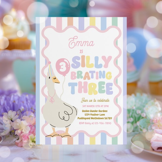 Silly Goose Silly-Brating Three Birthday Party  Invitation (Creator Uploaded)