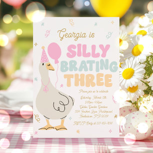 Silly Goose Silly-Brating Three Birthday Party Invitation