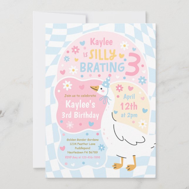 Silly Goose Silly-Brating Three Birthday Party Invitation (Front)